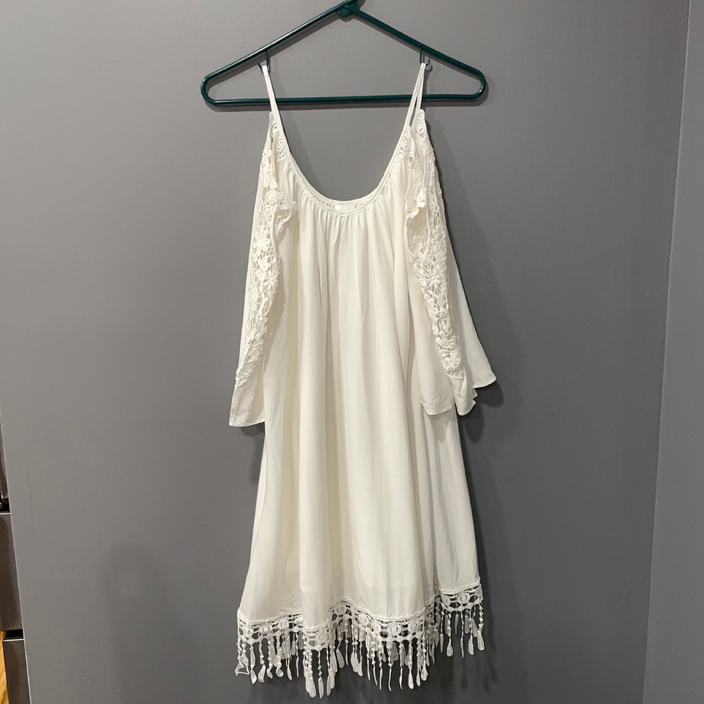 Size Medium white drop shoulder dress with crochet detailing never worn